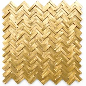Aluminium 3D Herringbone Metal Mosaic Tile Metallic Gold Matte Hairline Wall Tiles