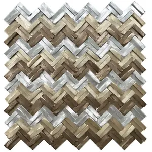 Aluminium 3D Herringbone Metal Mosaic Tile – Metallic Mix Finish (Silver, Gold & Brown)